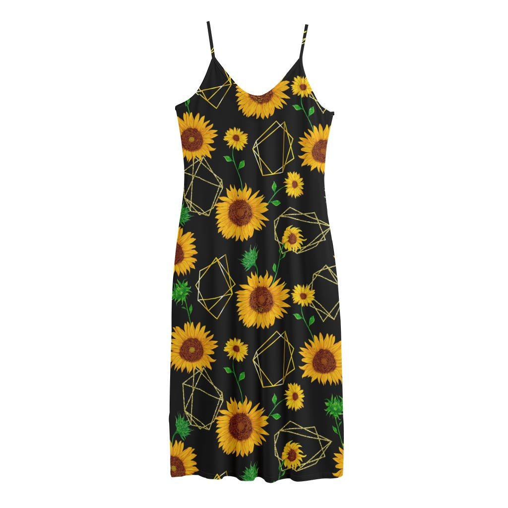 Sunflower Polygonal Pattern Print Jersey Midi Cami Dress