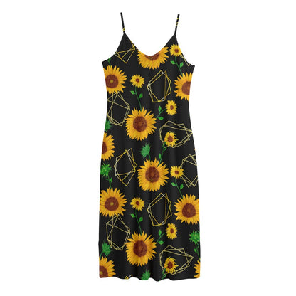 Sunflower Polygonal Pattern Print Jersey Midi Cami Dress