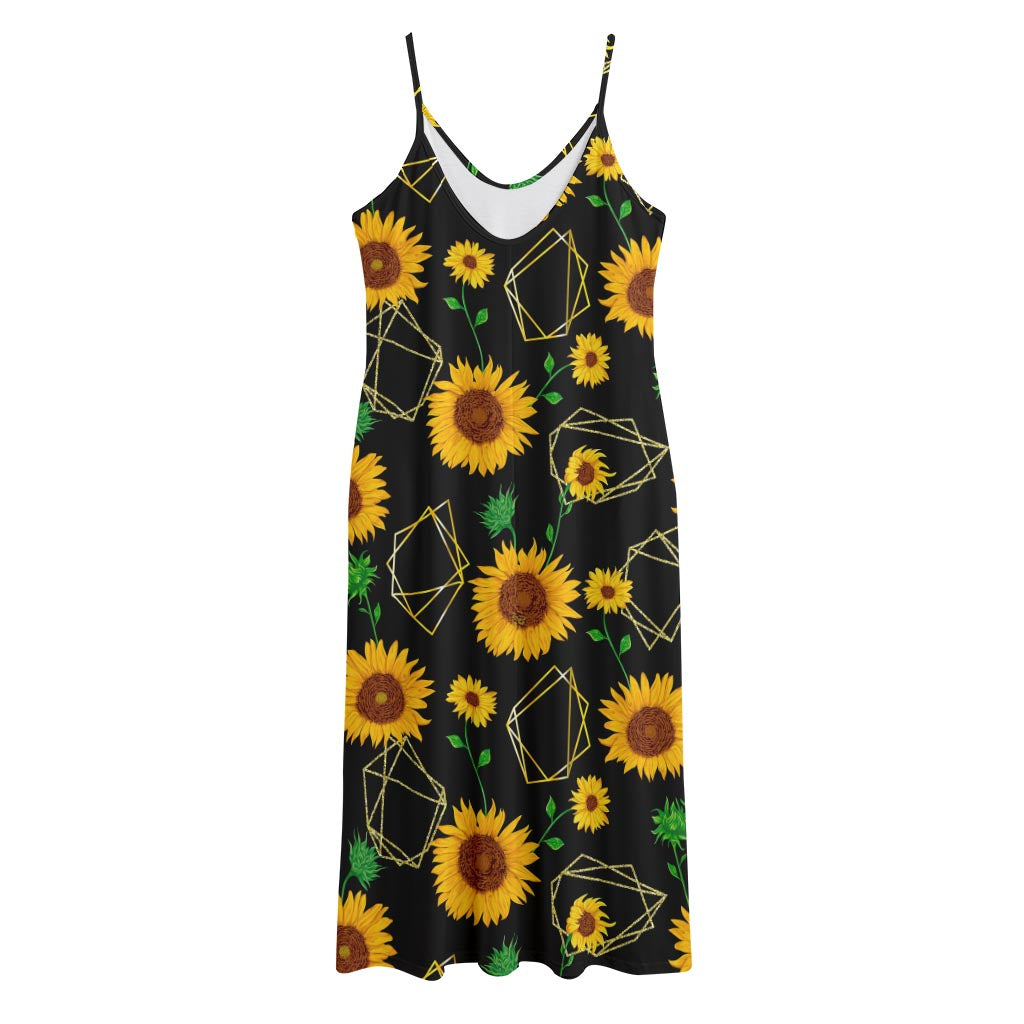 Sunflower Polygonal Pattern Print Jersey Midi Cami Dress