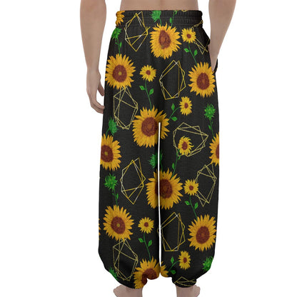 Sunflower Polygonal Pattern Print Lantern Pants