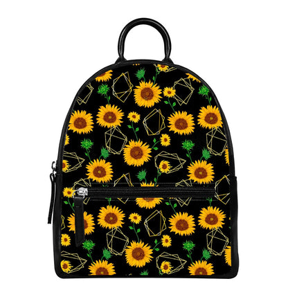 Sunflower Polygonal Pattern Print Leather Backpack