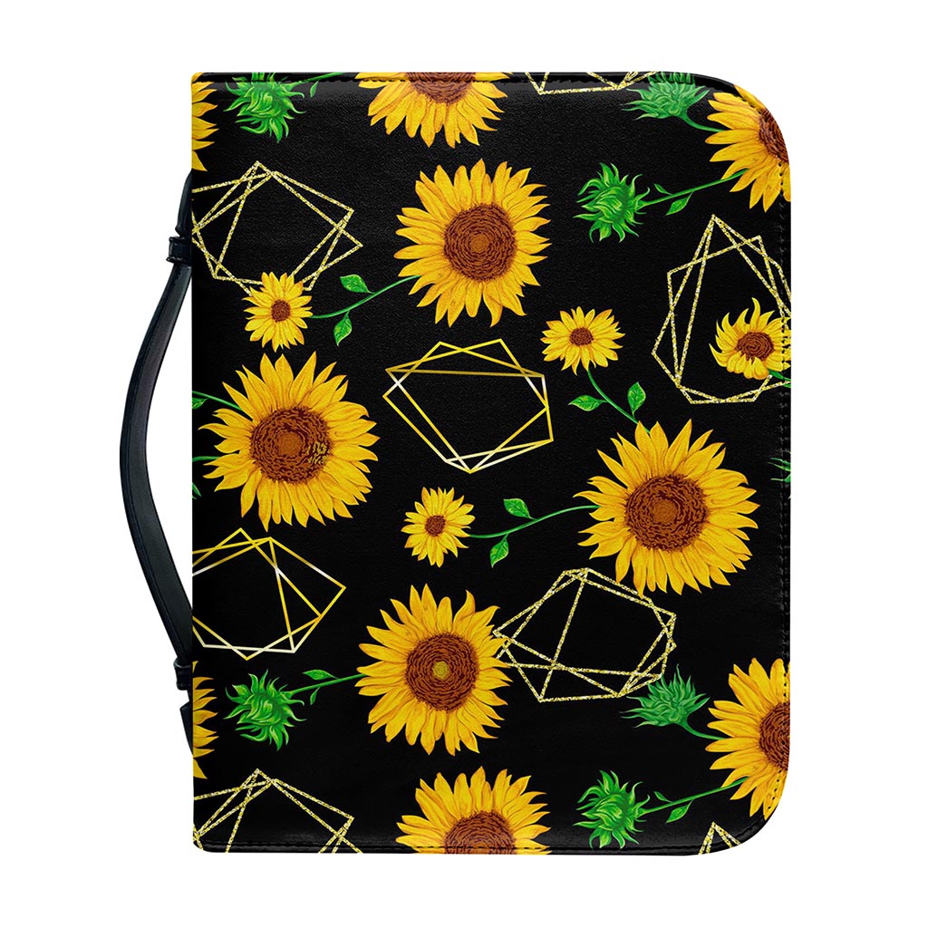 Sunflower Polygonal Pattern Print Leather Bible Cover