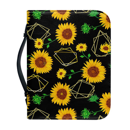 Sunflower Polygonal Pattern Print Leather Bible Cover