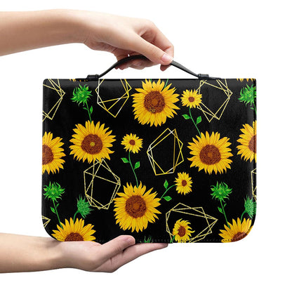 Sunflower Polygonal Pattern Print Leather Bible Cover