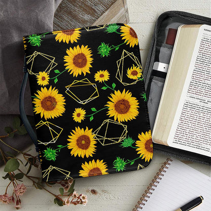 Sunflower Polygonal Pattern Print Leather Bible Cover