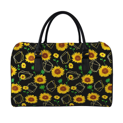Sunflower Polygonal Pattern Print Leather Duffle Bag