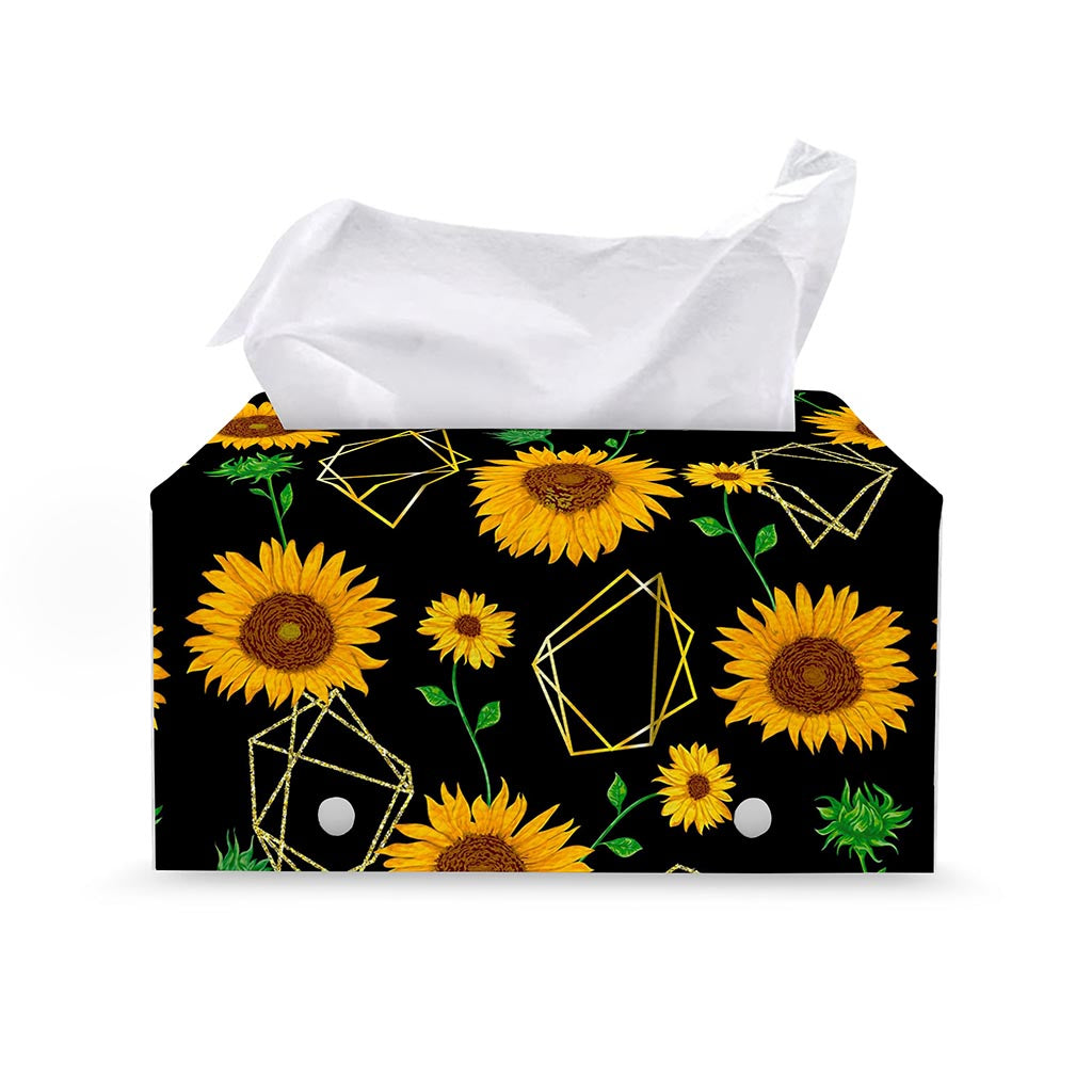 Sunflower Polygonal Pattern Print Leather Tissue Box Cover