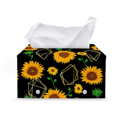Sunflower Polygonal Pattern Print Leather Tissue Box Cover