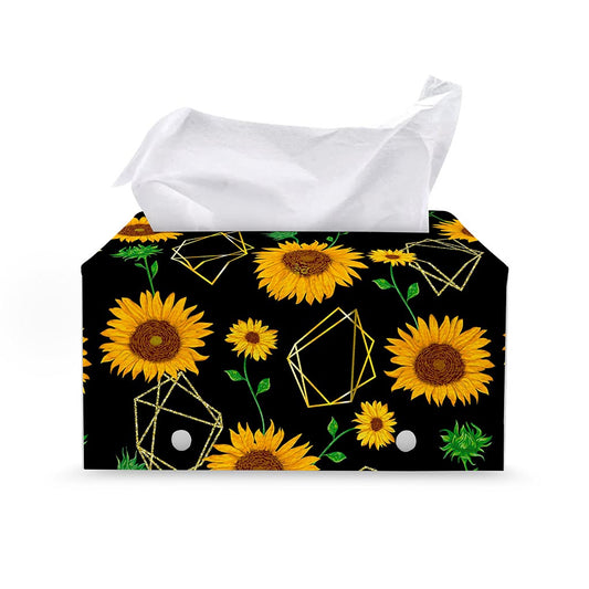 Sunflower Polygonal Pattern Print Leather Tissue Box Cover