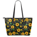 Sunflower Polygonal Pattern Print Leather Tote Bag With Zipper