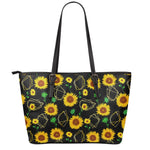 Sunflower Polygonal Pattern Print Leather Tote Bag