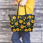 Sunflower Polygonal Pattern Print Leather Tote Bag