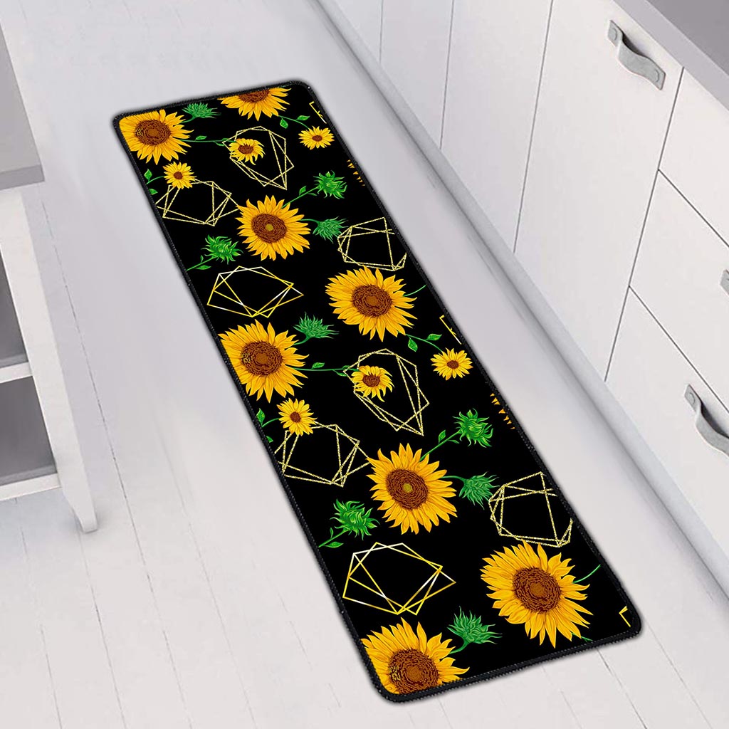 Sunflower Polygonal Pattern Print Long Kitchen Mat