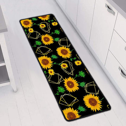 Sunflower Polygonal Pattern Print Long Kitchen Mat