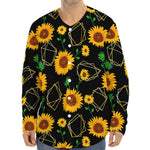 Sunflower Polygonal Pattern Print Long Sleeve Baseball Jersey
