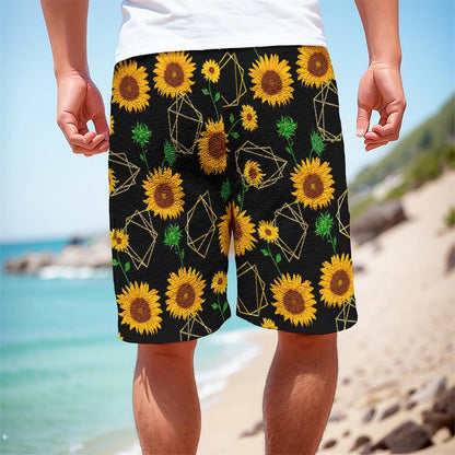 Sunflower Polygonal Pattern Print Men's Cargo Shorts