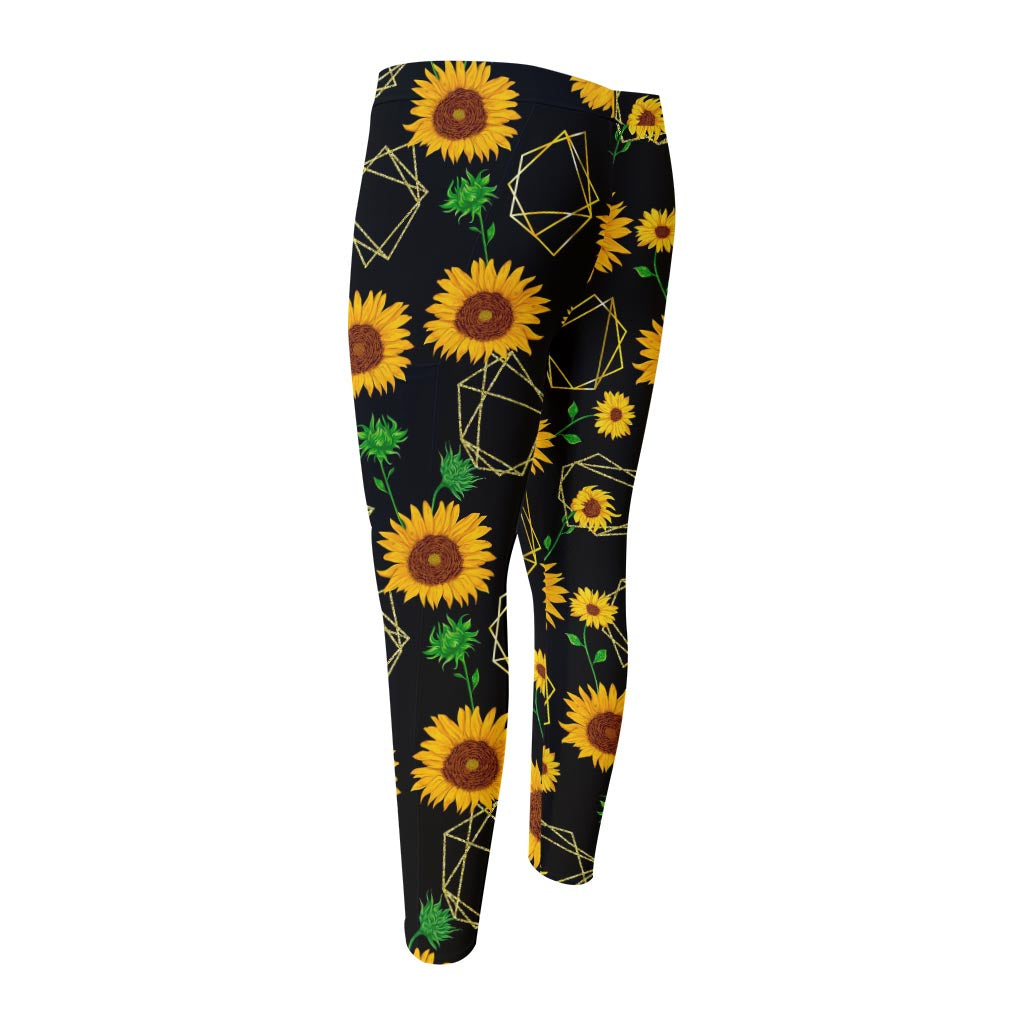 Sunflower Polygonal Pattern Print Men's Compression Pants