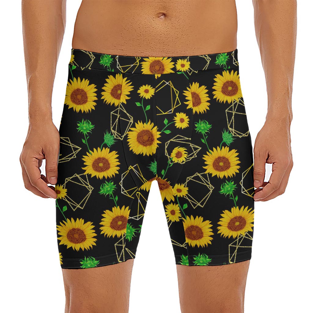 Sunflower Polygonal Pattern Print Men's Long Boxer Briefs