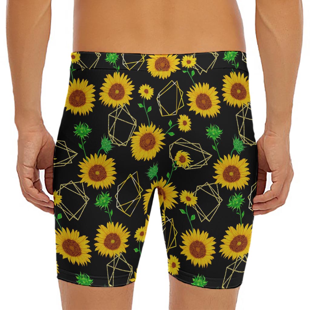 Sunflower Polygonal Pattern Print Men's Long Boxer Briefs