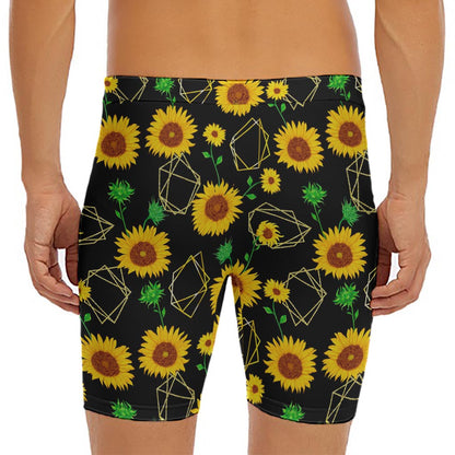 Sunflower Polygonal Pattern Print Men's Long Boxer Briefs