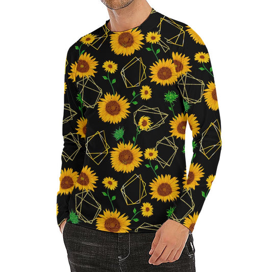 Sunflower Polygonal Pattern Print Men's Long Sleeve Rash Guard
