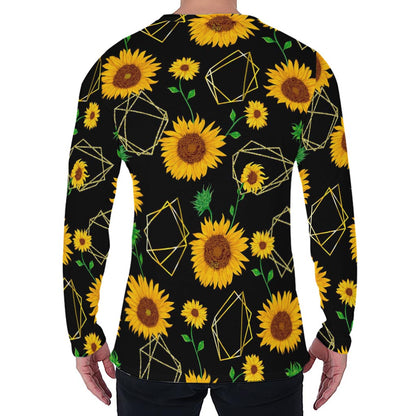 Sunflower Polygonal Pattern Print Men's Long Sleeve T-Shirt