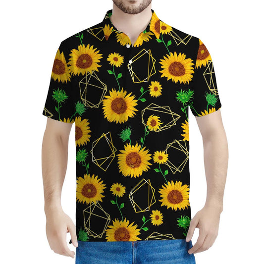 Sunflower Polygonal Pattern Print Men's Polo Shirt