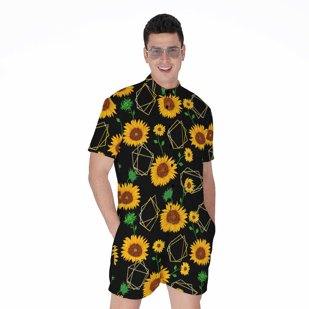 Sunflower Polygonal Pattern Print Men's Rompers