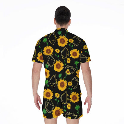 Sunflower Polygonal Pattern Print Men's Rompers