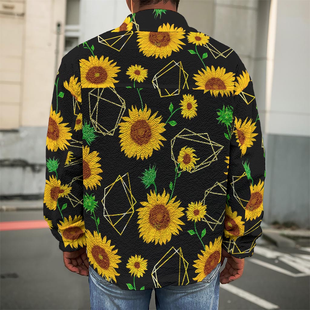 Sunflower Polygonal Pattern Print Men's Shirt Jacket
