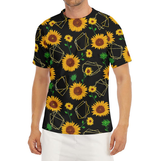 Sunflower Polygonal Pattern Print Men's Short Sleeve Rash Guard