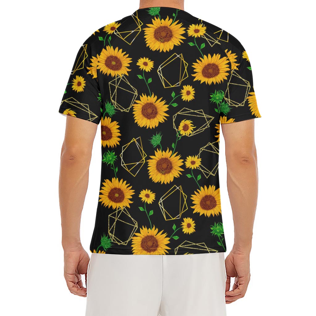 Sunflower Polygonal Pattern Print Men's Short Sleeve Rash Guard