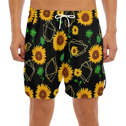 Sunflower Polygonal Pattern Print Men's Split Running Shorts