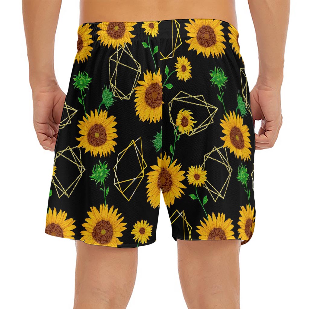 Sunflower Polygonal Pattern Print Men's Split Running Shorts