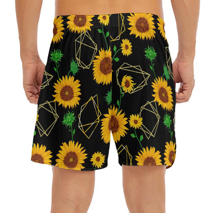 Sunflower Polygonal Pattern Print Men's Split Running Shorts