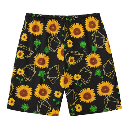 Sunflower Polygonal Pattern Print Men's Swim Trunks