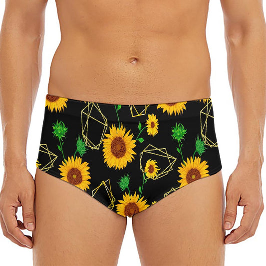Sunflower Polygonal Pattern Print Men's Triangle Swim Briefs