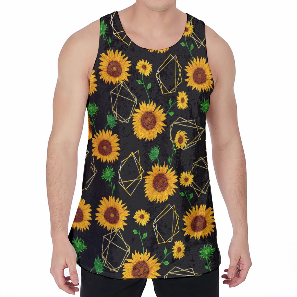 Sunflower Polygonal Pattern Print Men's Velvet Tank Top