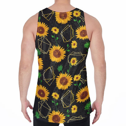 Sunflower Polygonal Pattern Print Men's Velvet Tank Top