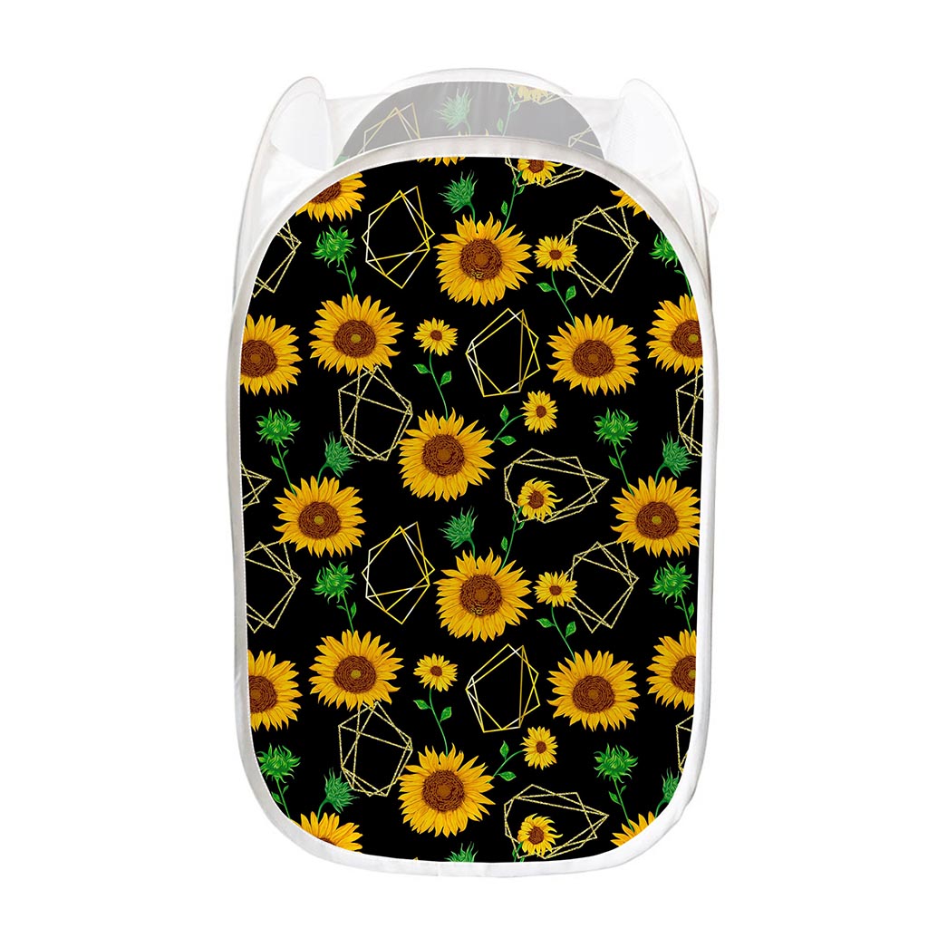 Sunflower Polygonal Pattern Print Mesh Laundry Hamper