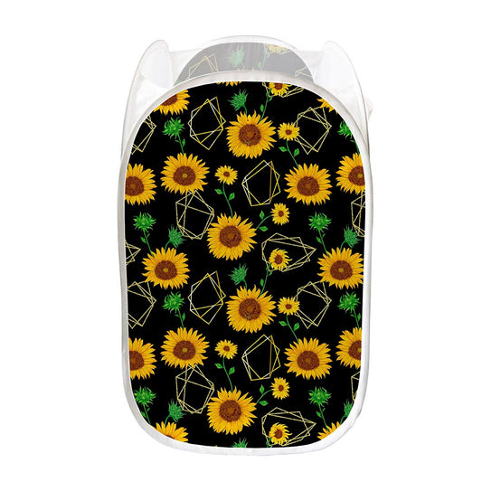 Sunflower Polygonal Pattern Print Mesh Laundry Hamper