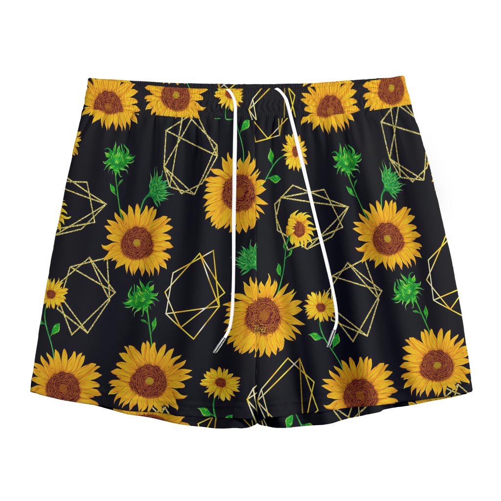 Sunflower Polygonal Pattern Print Mesh Shorts