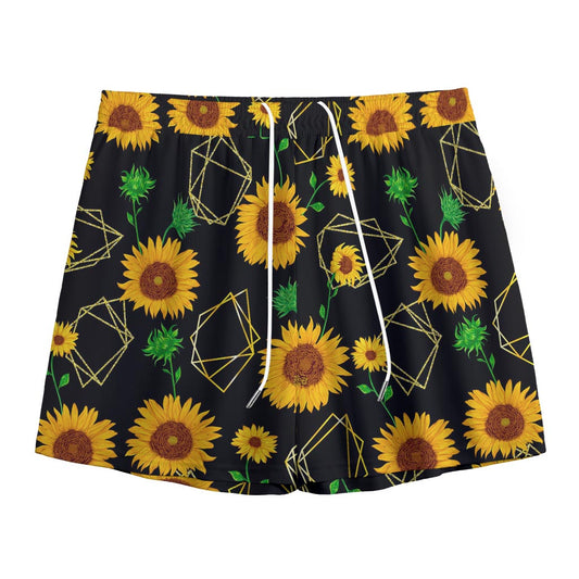 Sunflower Polygonal Pattern Print Mesh Shorts
