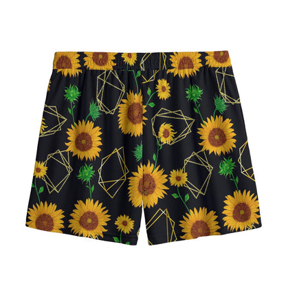 Sunflower Polygonal Pattern Print Mesh Shorts