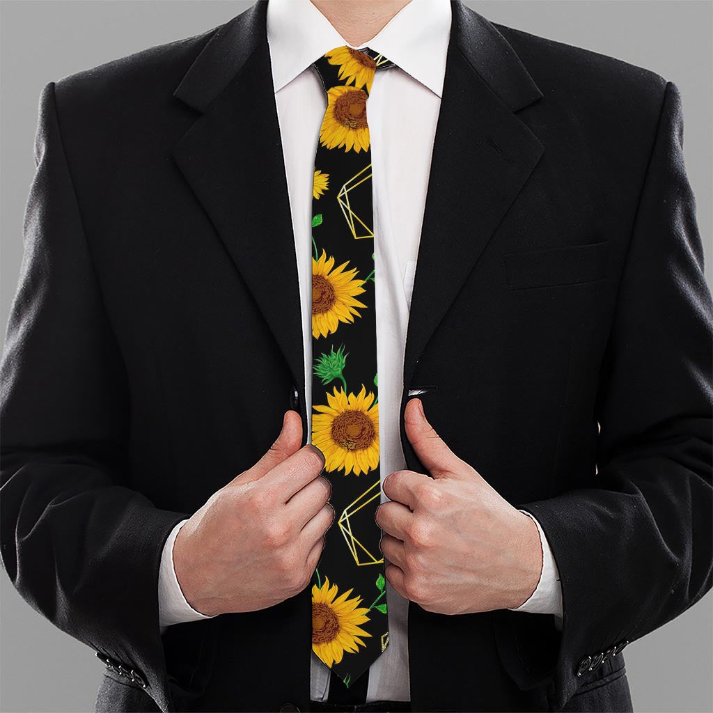 Sunflower Polygonal Pattern Print Necktie