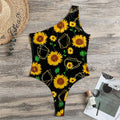 Sunflower Polygonal Pattern Print One Shoulder Bodysuit
