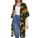 Sunflower Polygonal Pattern Print Open Front Beach Cover Up