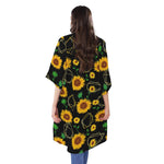 Sunflower Polygonal Pattern Print Open Front Beach Cover Up