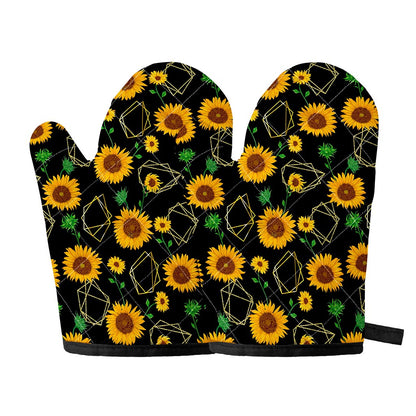 Sunflower Polygonal Pattern Print Oven Mitts