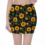 Sunflower Polygonal Pattern Print Pencil Mini Skirt
